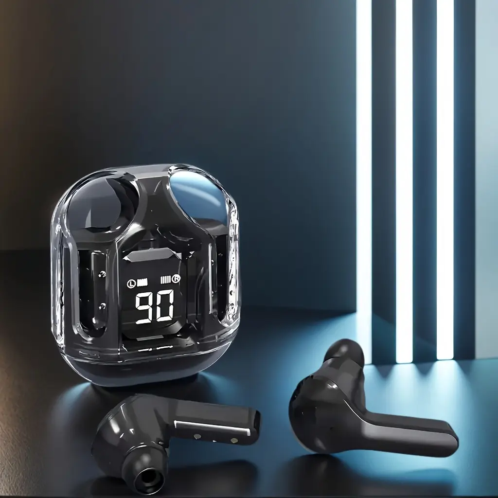 Wireless In-Ear Headphones with Transparent Design, LED Display & HiFi Sound - Lightweight Anti-Drop Comfort Fit, USB-C Charging, Long-Lasting Battery for Gym, Running, Travel, Sports - Compatible with Apple & Android, Gym Earbuds, Modern Audio Gear, Durable Plastic Casing