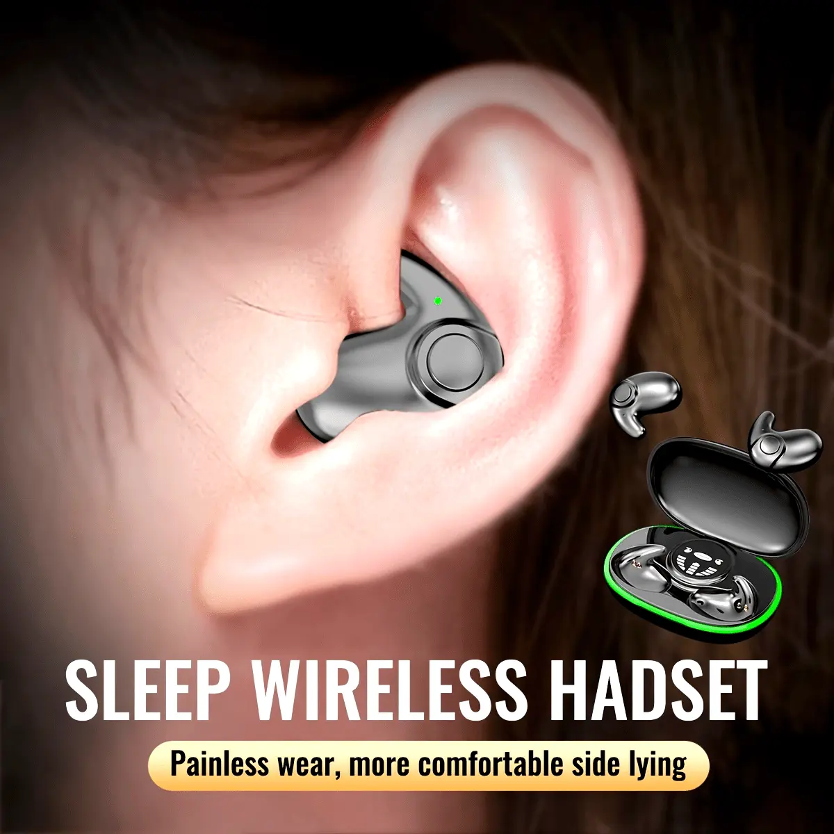 Ultra-thin sleep wireless headphones, high-fidelity sound and loud volume, comfortable wearing, touch control, half-open back, no tangled cables and wireless charging box, suitable for both men and women