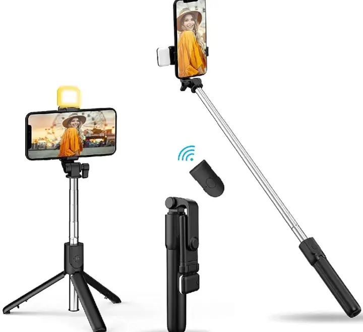 4 in 1 Extendable Portable Selfie Stick with light & Full Tripod Stand