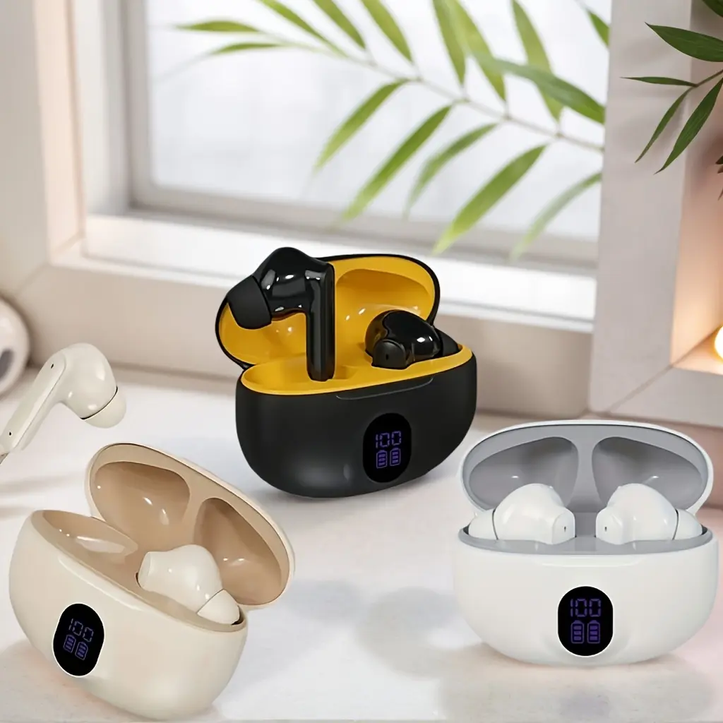 Wireless Sleep Earbuds: Stylish Sporty, In-Ear Fit, Touch Control, LED Display, Real-Time Battery, Long Battery, Hi-Fi Sound. Comfortable, Ideal for Workouts/Study/Music.