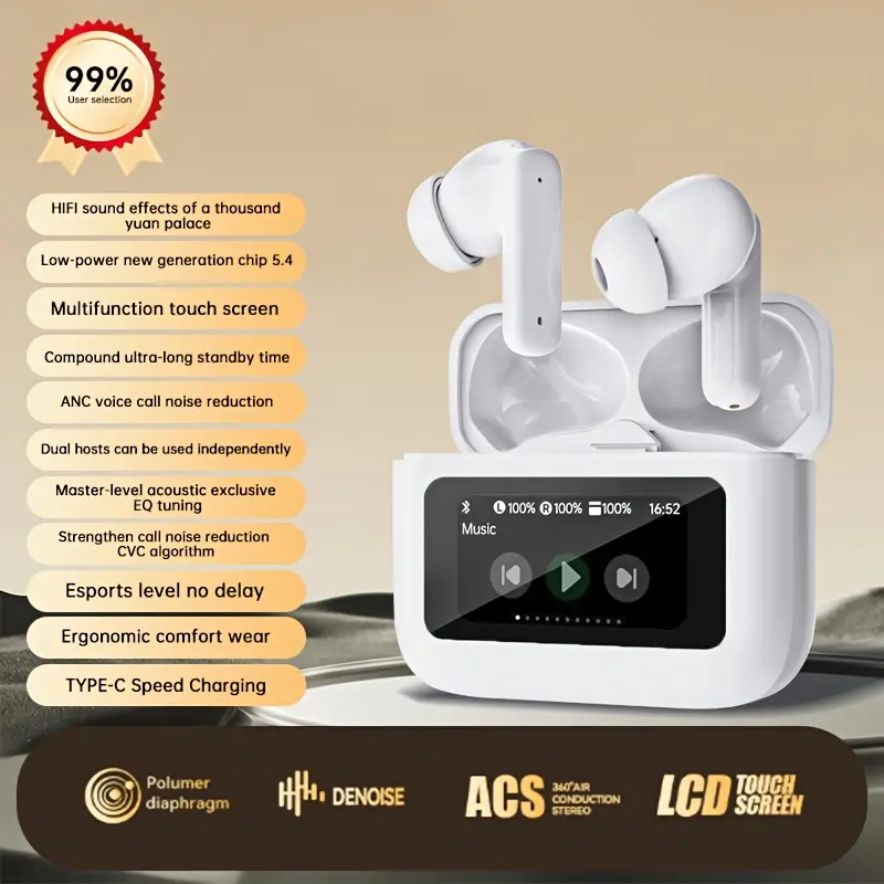 Touch Screen Wireless Earbuds with Multi-Language Switching Function, Wireless Sports Earbuds with Microphone and Volume Control, Compatible with Apple, Samsung, VIVO, Xiaomi, OPPO - Suitable for Business, Sports, Gifts