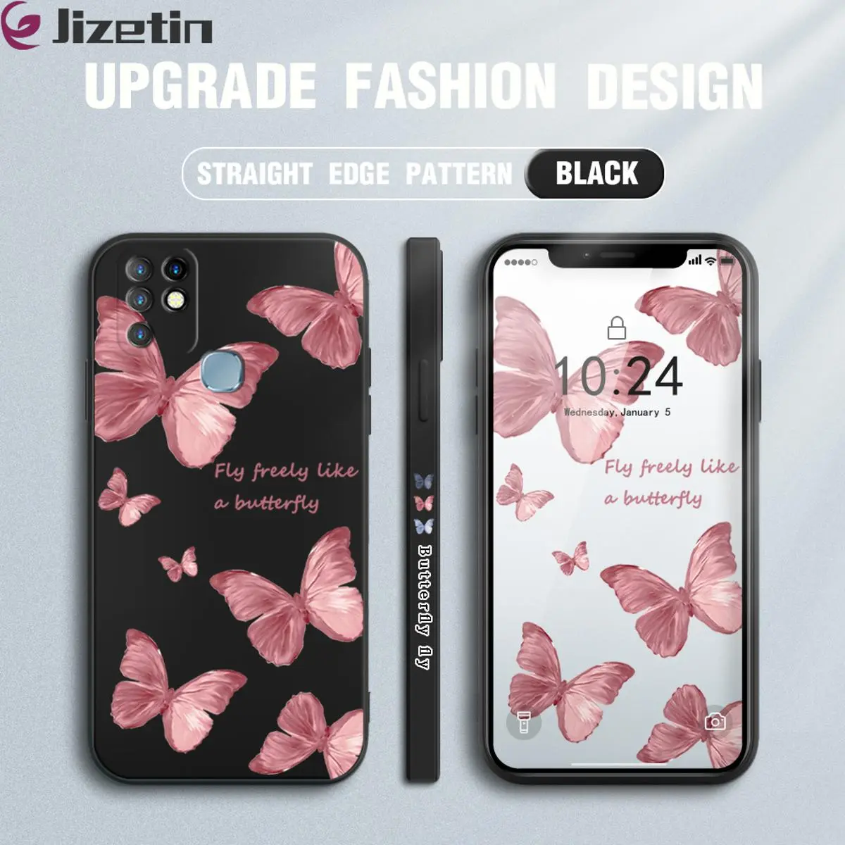 Jizetin for Infinix Hot 10 Back Cover Butterfly Flying Side Design Cases Soft Liquid Silicone Mobile Phone Case