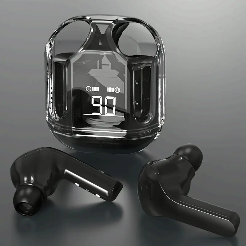 Transparent TWS Wireless Earbuds with LED Battery Display, Touch Control, Hi-Fi Sound Quality, Includes Type-C Charging Case for Gaming, Sports, Running, Calls, Compatible with Smartphones