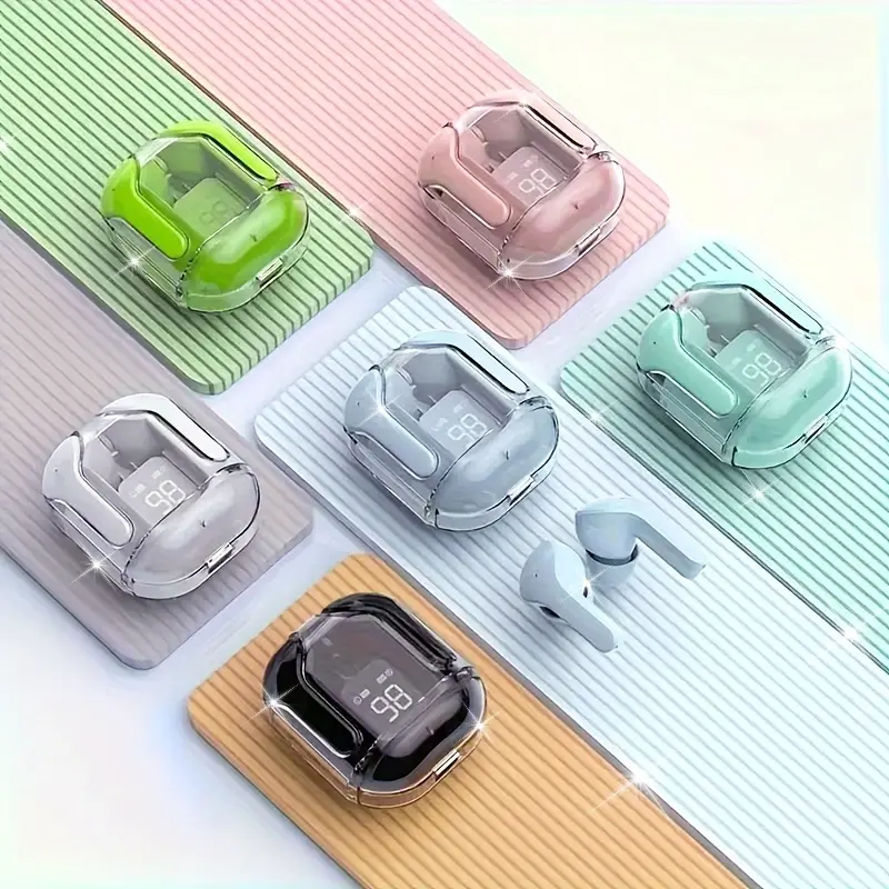 Transparent Wireless Earbuds with Noise Cancelling, HiFi Dual Stereo Microphone Mini In-Ear Headphones for Sports and Gifts, Travel Headphones, Gym Accessories, Compact Earphones, Sleek Design, Lightweight Earbuds, Ergonomic Fit, Digital Display Earbuds, Music Lovers, Techsavvy Users, Premium Wireless Earbuds, Headphones Wireless Noise Cancelling, Earbuds For Phone Calls, Wireless Headphone, Wireless Charging Earbuds