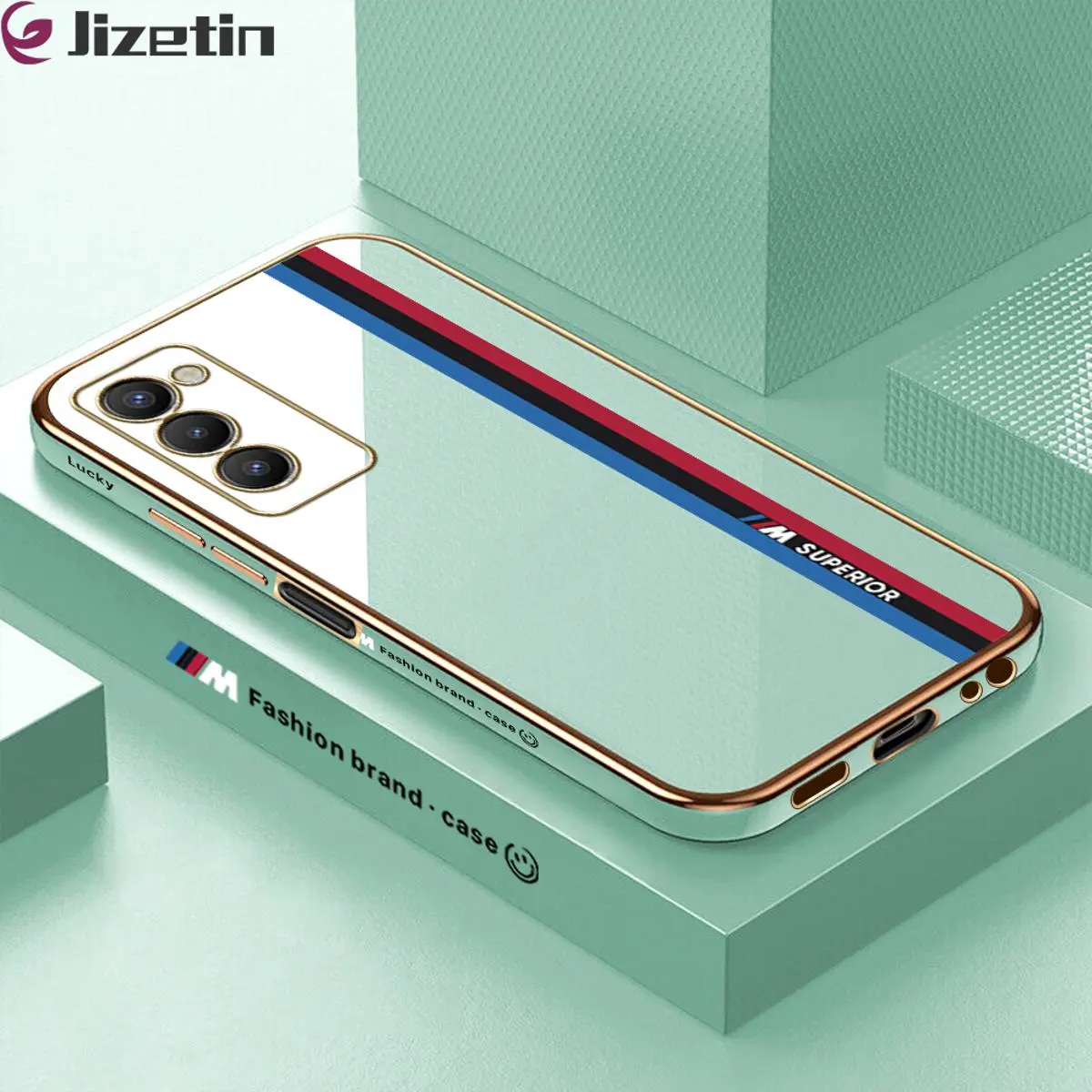 Jizetin (Free Lanyard) for Tecno Camon 18T / Camon 18P / Camon 18 Back Cover Car Track Luxury 6D Plating Case Side Pattern Soft Silicone Square Mobile Phone Cases