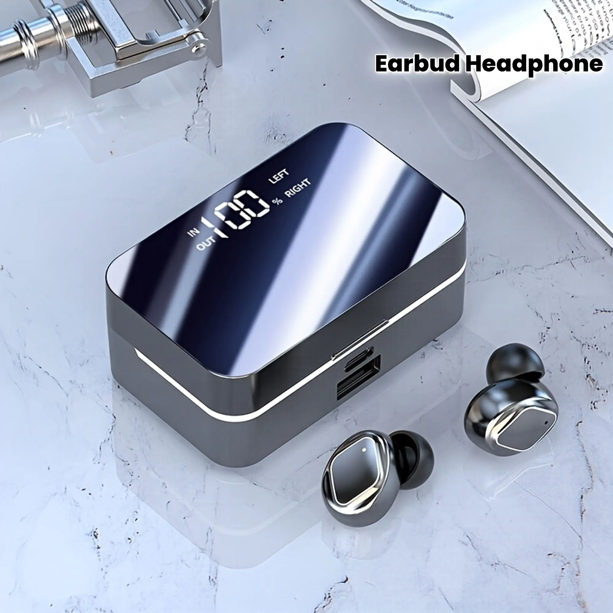TWS Wireless LED Light Earbuds - Hi-Fi Sound with Noise Reduction, Touch Control, Built-in Mic, Ideal for Gaming & Calls, Black, USB-C Rechargeable, No Cable Needed, Earbud Headphone