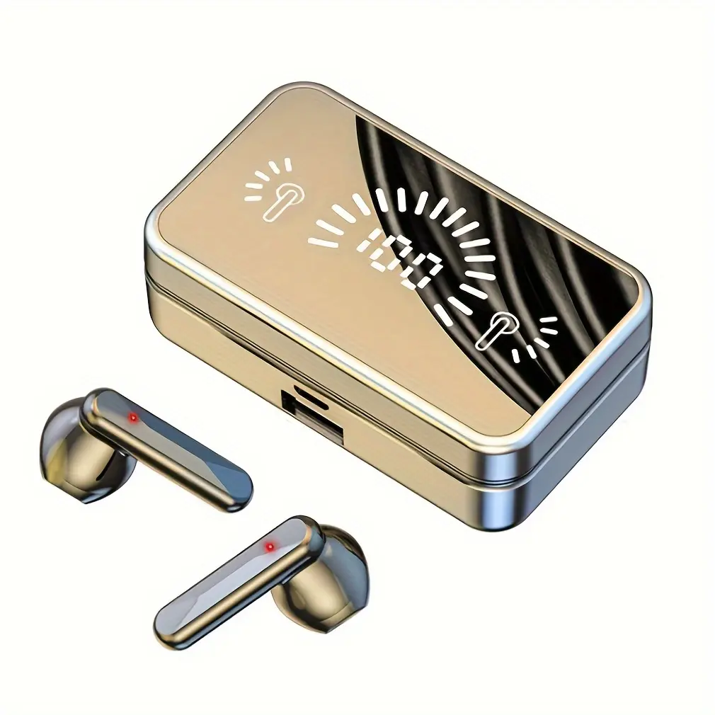 S20 Wireless Earbuds Sports Gaming with Digital Display, Noise Cancelling Voice Call, Touch Control Volume, Wireless Connectivity, Compatible with Tablets, Adult Closed-Back Earphones with Condenser Mic, 300mAh Lithium Polymer Rechargeable Battery