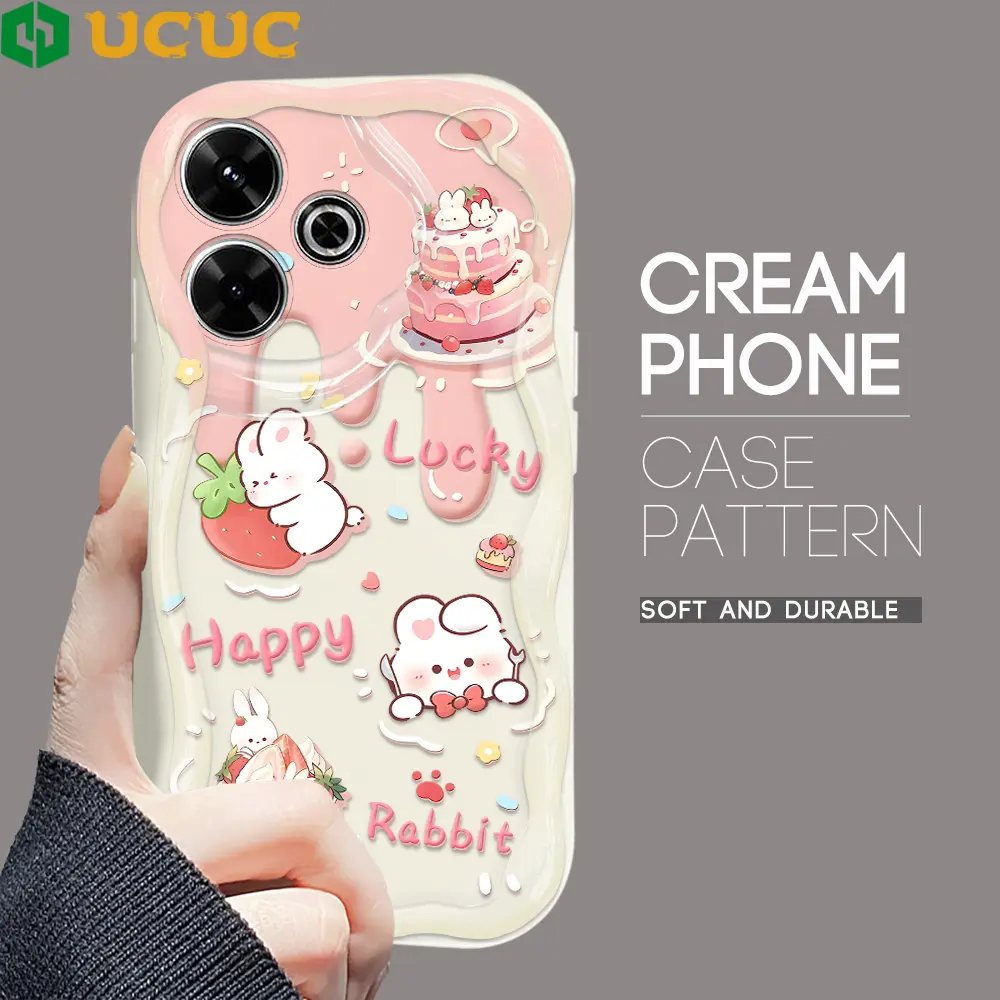 UCUC for Redmi 13 Xiaomi Poco M6 4G Back Cover Cute Penguin Cream Texture Wavy Edge Soft Silicone Phone Case