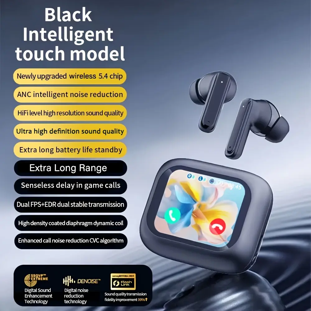 2025 New In-Ear Wireless Earbuds with Touch Display Control, Supports Multi-Language Switching (Chinese/English), High-Fidelity Stereo Sound Quality, Active Noise Cancellation, Long Battery Life with Large Capacity Lithium Battery. Unisex Sports and Gaming Headphones Featuring Built-in Microphone, Photo Remote Controller, Music Playback Controls, Video Like Functionality, etc., Compatible with Apple, Samsung, Huawei, vivo, Xiaomi, OPPO, and Other Smart Devices