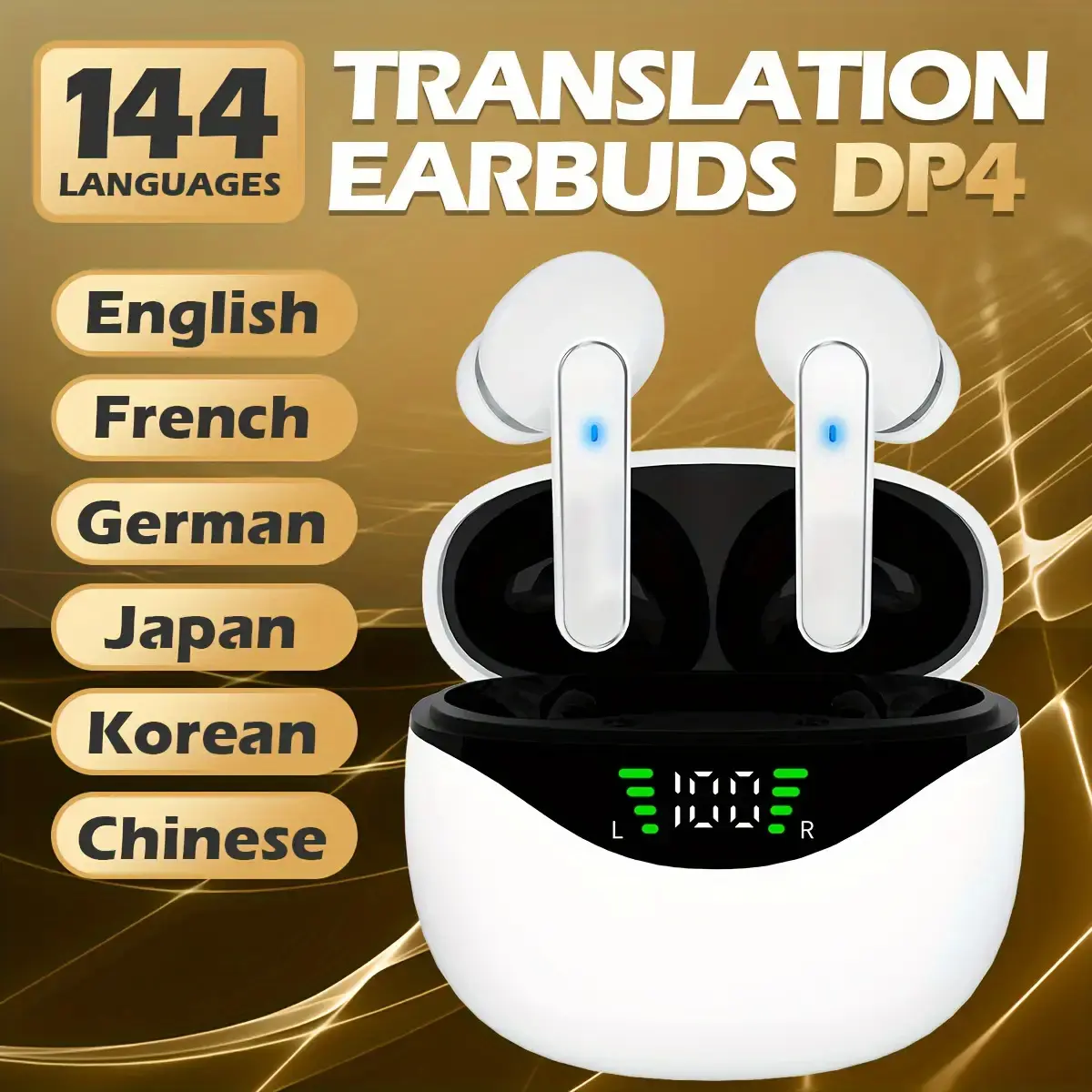 2025 latest translation earbuds DP4, AI intelligent translation headset, accurate and fast response to world's mainstream languages, communication without borders, compatible with all phones, multi-scene use without barriers, Translation, Realtime Translation, International Conversation, Modern Translation Device, Sleek Headset Design, Translation Earphones, Smart Translation Gadget, Techsavvy Users, Business Professionals