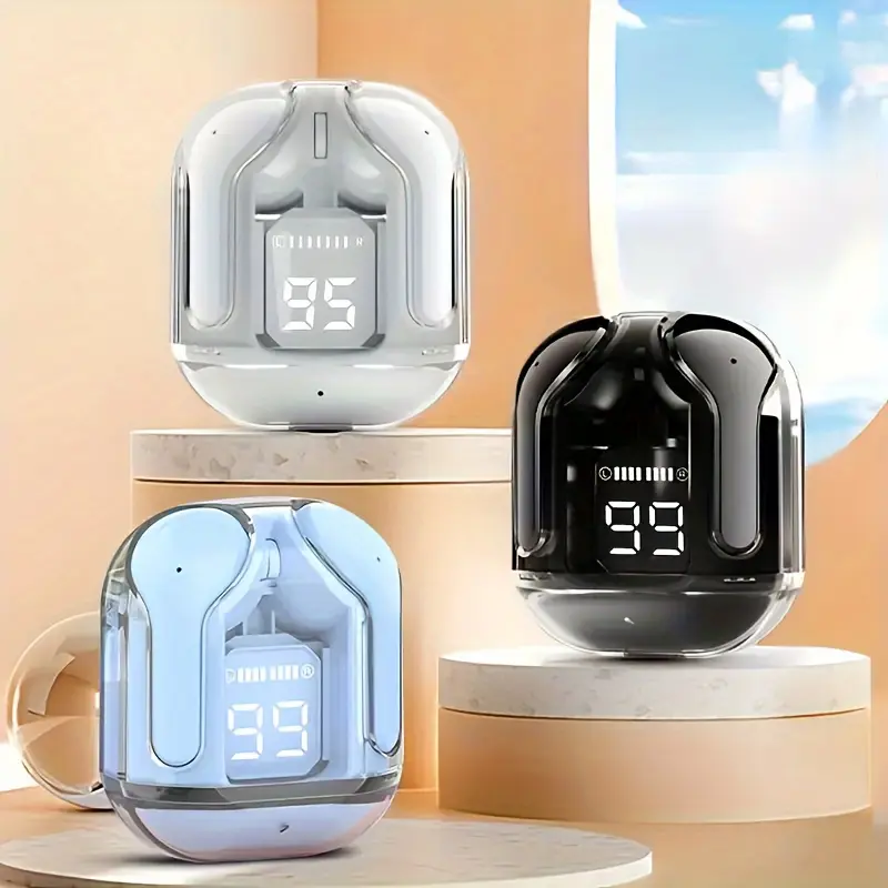 Wireless Earbuds Transparent TWS Silicone In-Ear Sports Gaming Headphones with HIFI Stereo Sound & LED Display - Perfect Gift for Birthday/Christmas/Girlfriend