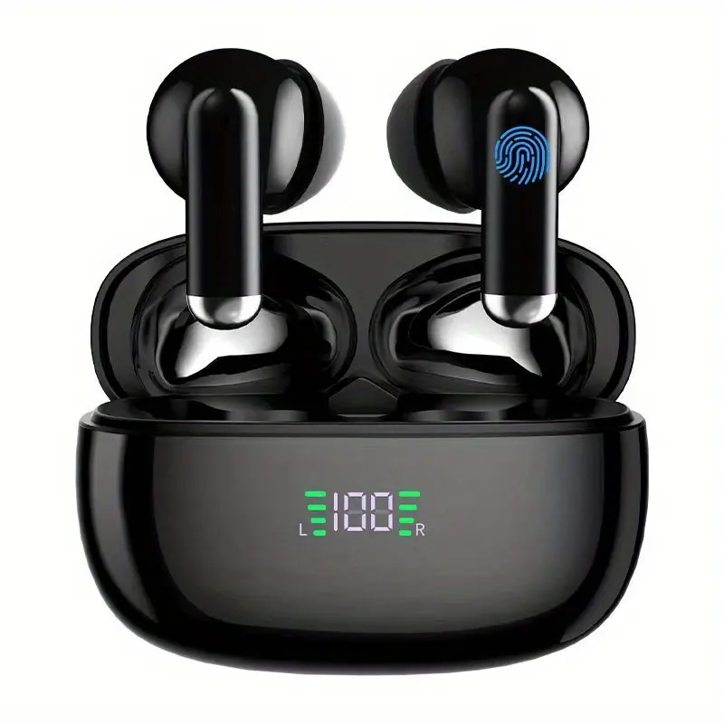 ANKRIYUL Wireless 5.3 Earbuds - Sleek Black TWS Stereo Sport Headphones with Touch Control, LED Digital Display Charging Case, Type-C Fast Charging, Wireless Connectivity for Phones