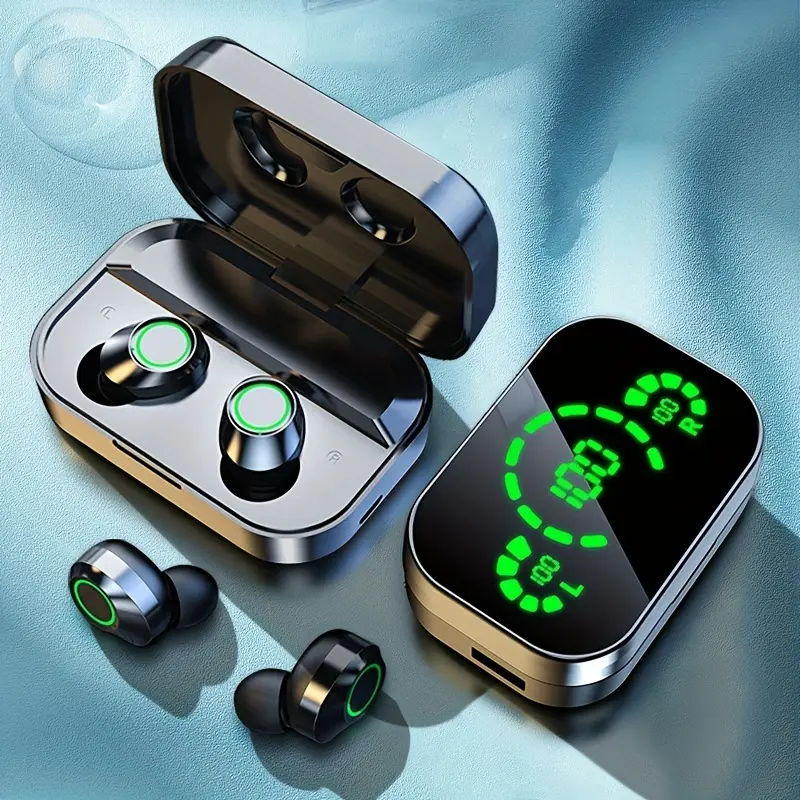 TWS Wireless Earbuds Featuring a Digital Screen, Ideal for Sports And Running, High-Fidelity Stereo Sound with Built-In Microphone, In-Ear Design for Gaming And Active Lifestyles.