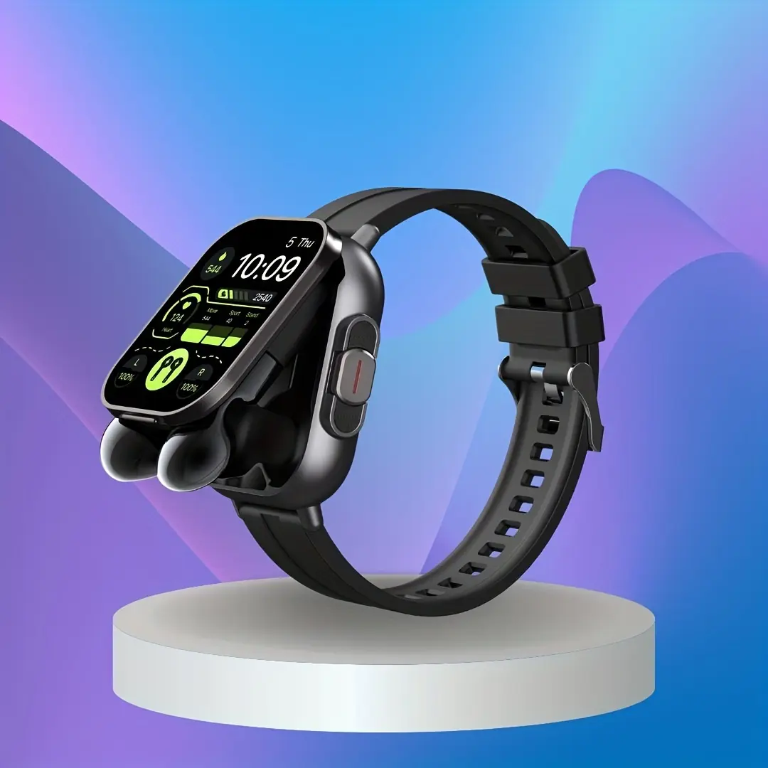 New earphones 2-in-1 smart watch, sports fitness tracker, multifunctional fashionable silicone strap smart watch
