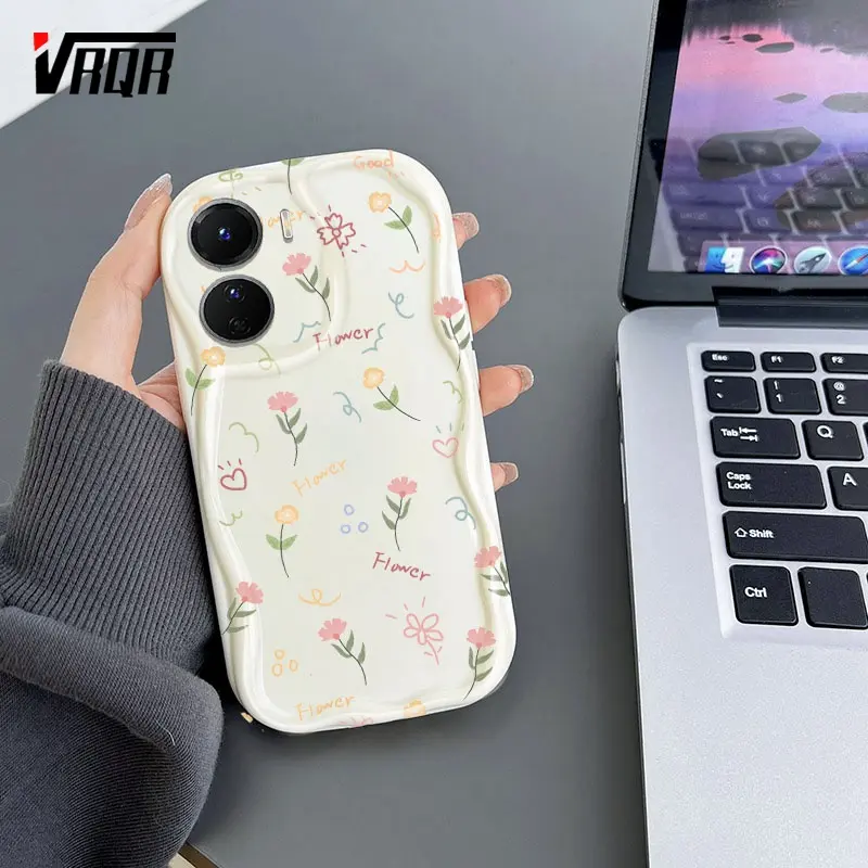 VRQR Soft Wavy Edge Phone Case For Vivo Y16 Back Cover Full Screen Beautiful Flowers Pattern Cover Y03 Y18 Y18E Y15S Y15A Y01 Y01A Y56 Y02S Y17S V2120 V2147 V2134