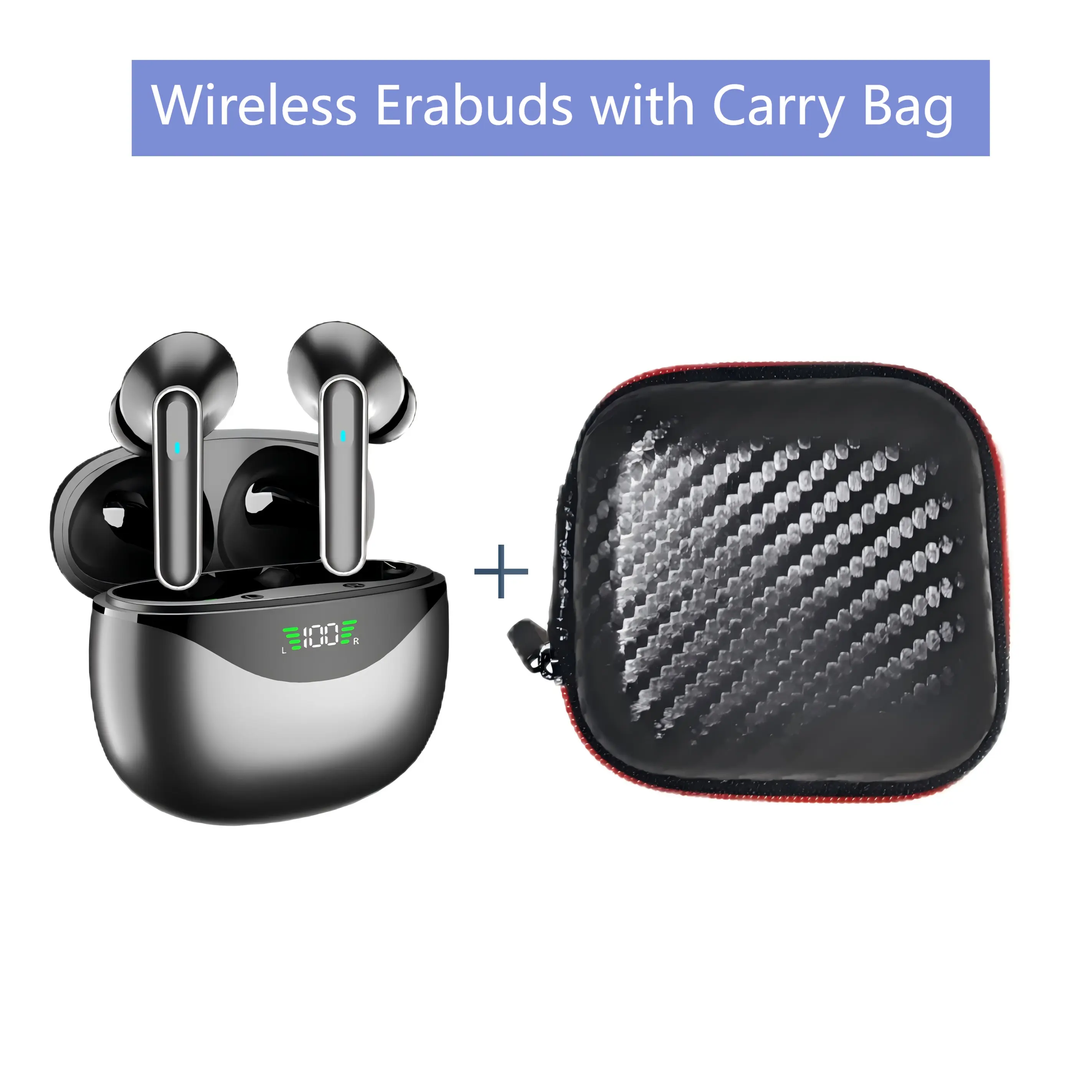 Wireless Earbuds with a Portable Case, Featuring 48 Hours of Playback Time with LED Power Display, Headphones with a Storage Pouch, TWS In-Ear Stereo Headphones, Built-In Microphone for Iphone/Android, And a Carrying Bag.