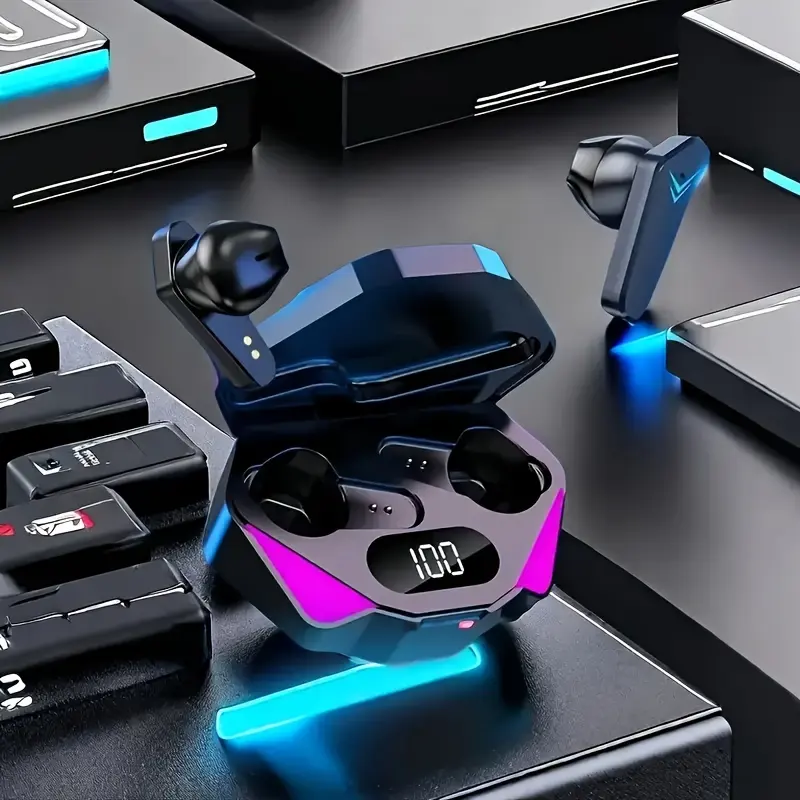 New Gaming Headphones - Futuristic Mechanical Design, LED Decorations - Low-Latency Headphone Companion - Suitable for Gaming and Videos, Gaming Headset, Gaming Headphones Wireless, Wireless Gaming Headphones, Earbud, Headphone, Airbud, Earpod