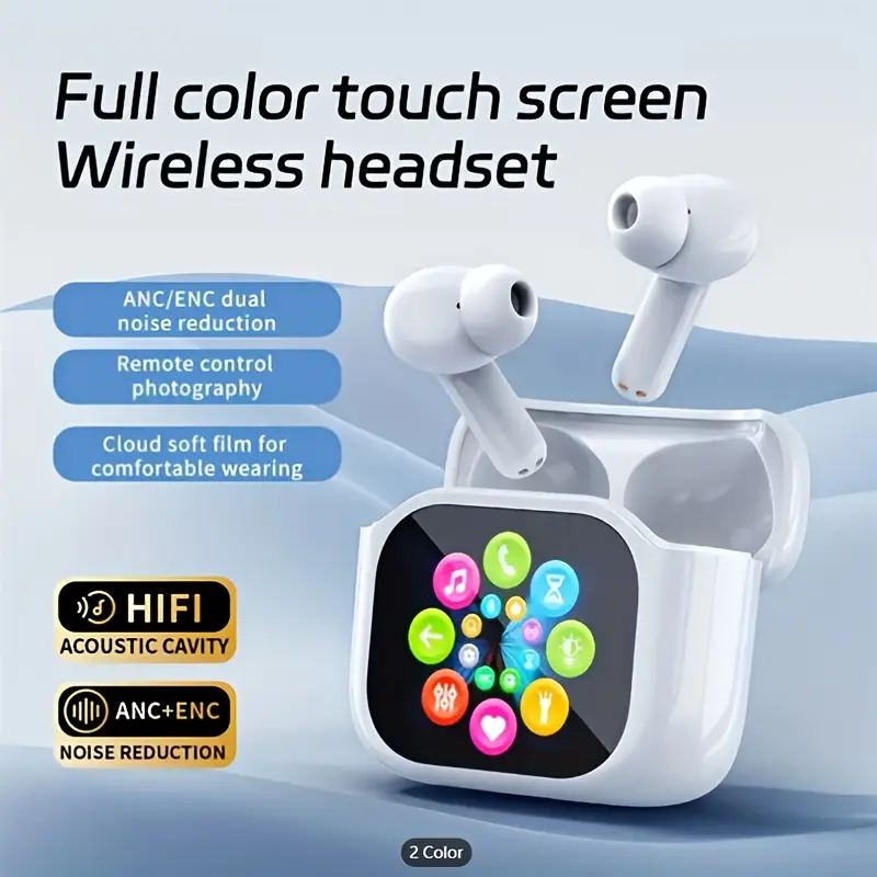True Wireless Earbuds with ANC+ENC Noise Cancellation, LCD Touch Screen, Sweat-Proof, Long Battery Life, High-Quality Sound, Comfortable In-Ear Design, USB Type-C Charging, Ideal for Gaming and Calls | Stylish Linear Earphones | Compact Design, Wireless Earbuds