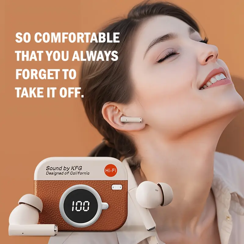 Retro Camera Shape TWS Wireless Wireless Headphone Audionic Earbuds HIFI Stereo Noise Cancellation TWS In-Ear Wireless Headphones with ENC Noise, Touch Control, Noise reduction function, Compatible with for IOS for Android