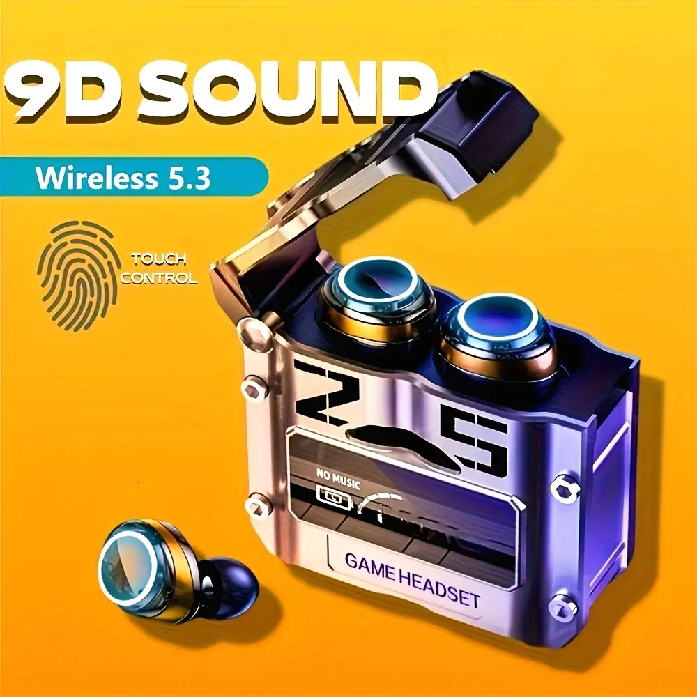 M25 Wireless Earbud Headphones, TWS BT 5.3, Touch Control, Hands-Free, Low Latency, Auto Pairing, Non-Waterproof, Condenser Mic, 400mAh Rechargeable Battery, Open-Back, for Sports & Gaming, Android Jack, Type-C Charging - Compatible with Phones