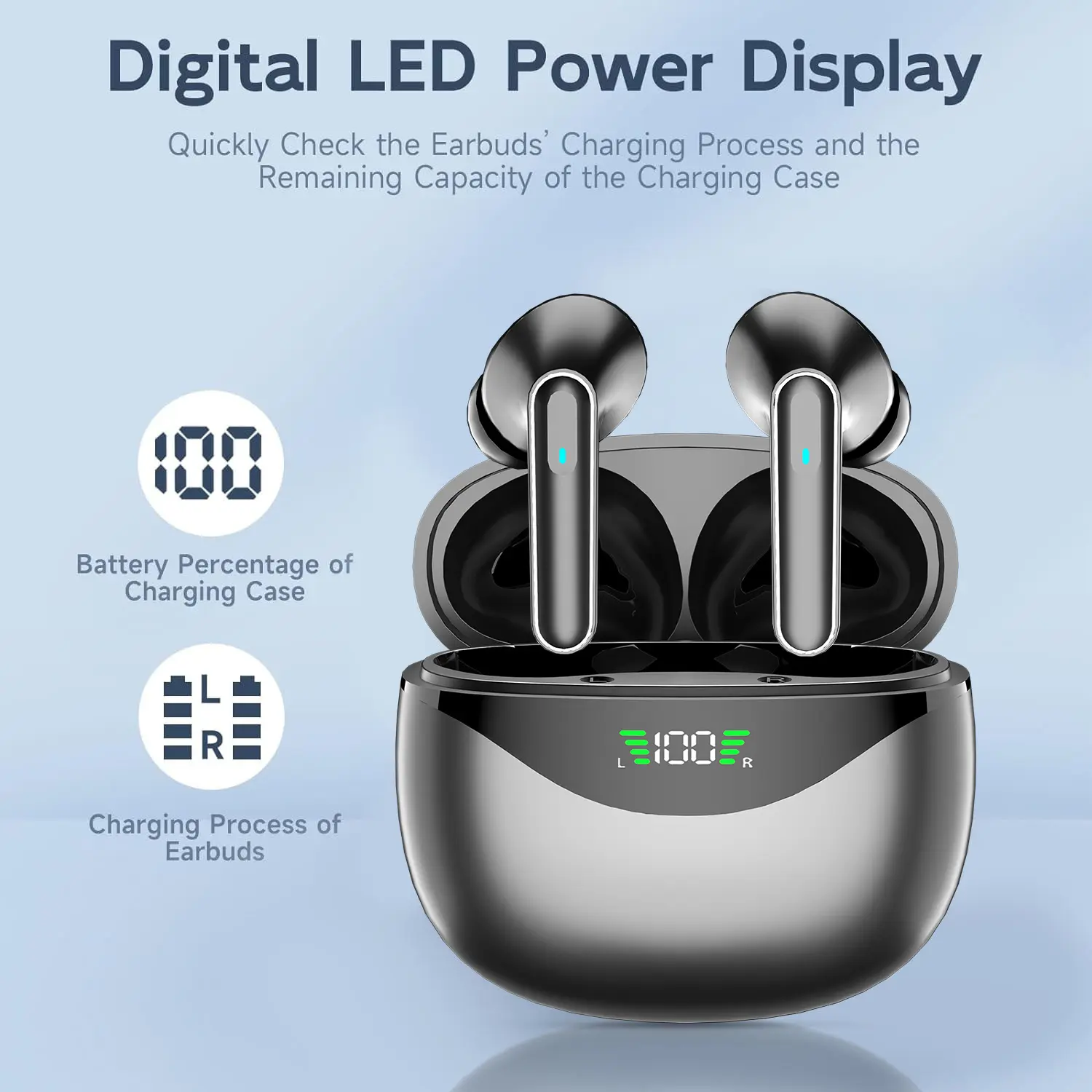 In-Ear Headphones, Low Latency, Noise Cancellation, High Sound Quality, Long Battery Life, with LED Power Display, with Charging Case - Fashionable Couple'S Edition, for Music and Gaming, Touch Operation, Wireless Earbuds, Modern Design
