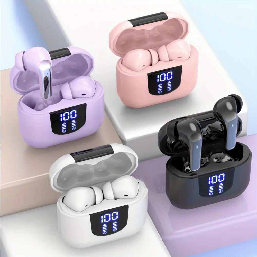 ANKRIYUL Wireless Earbuds with Three Digital Display Charging Case, HiFi Sport Headset, Stereo Earphones, ENC Noise Reduction Headphones with LED Charging Bin, Earbuds Wireless, Portable Audio Gear, Modern Earphones, Glossy Finish, Durable Glossy Material, Hightech Features