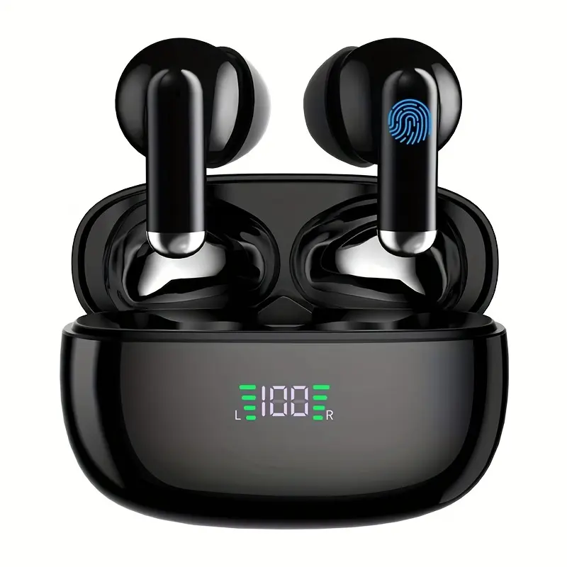 Wireless Earbuds, wireless Headphones, LED power display, Deep Bass Stereo Sound, in-ear wireless Ear Buds, very long playback time, with Mic for iPhone Android TV Laptop Sports, game. Black