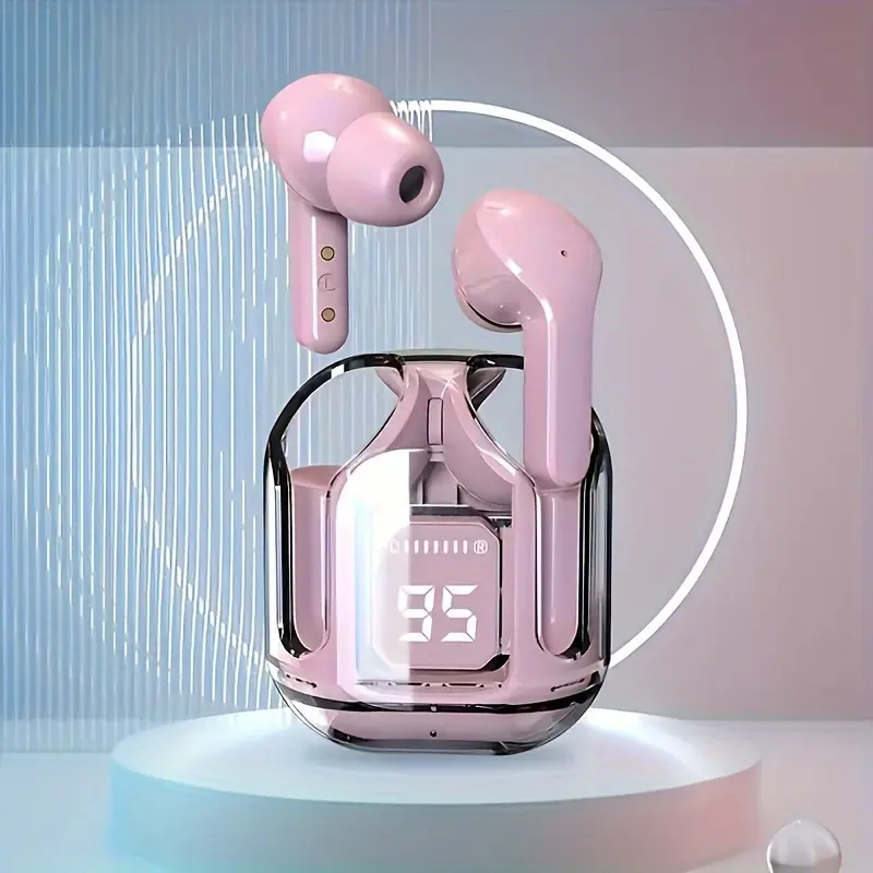 ULMIED Air3 TWS Mini Wireless Earbuds Transparent Charging Compartment Design Low Latency Mode USB Charging Anime Pink Color Matching Universal for Gaming and Sports