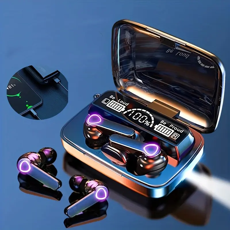 LAN XUN BT HiFi Sound Premium Wireless Earbuds, In-Ear Headphones with Microphone, Comfortable Sports Earphones, Emergency Powerbank Charging, LED Power Display