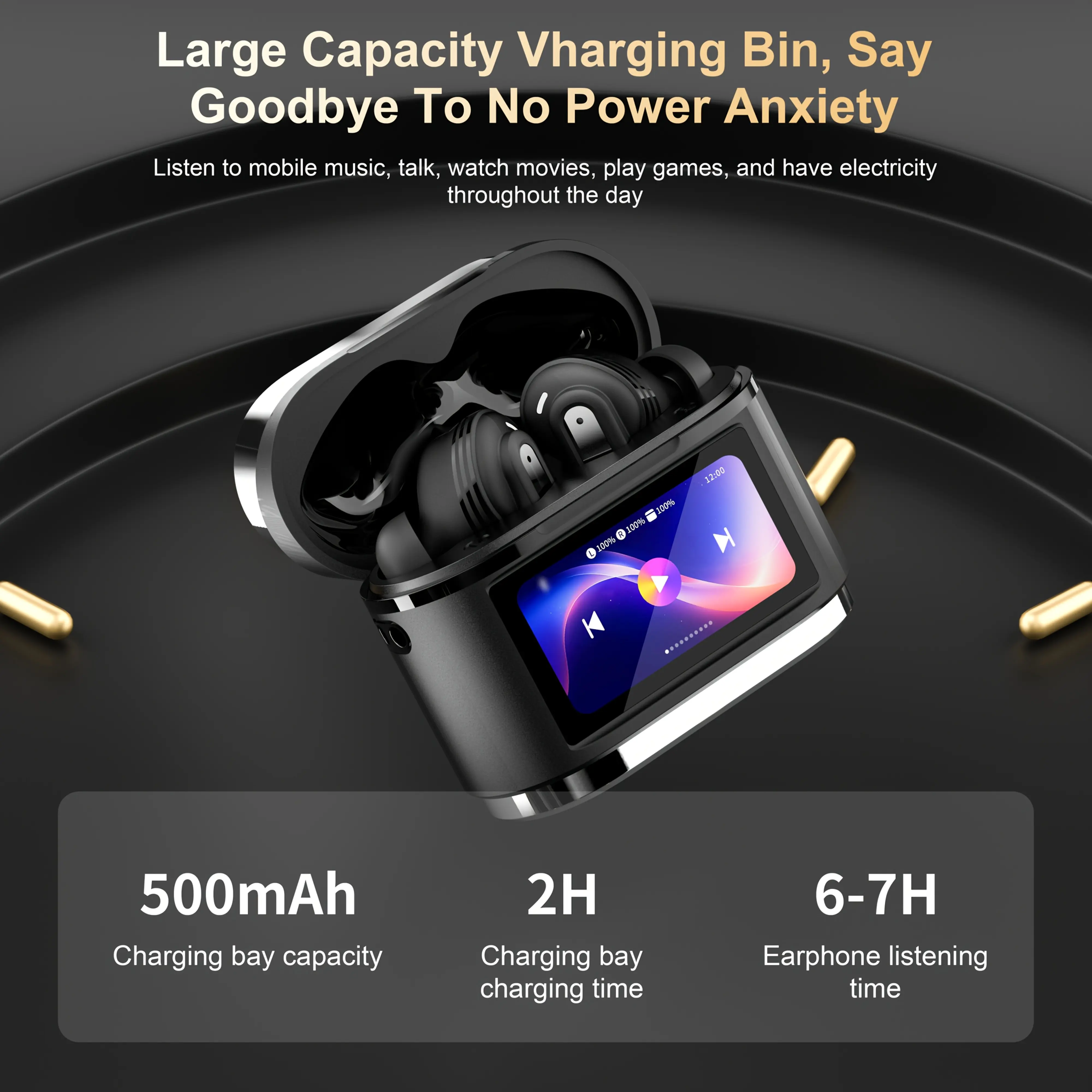Active Noise-Canceling Headphones with Smart Digital Display Touchscreen, Wireless Earbuds Compatible with Iphone And Android, True Wireless TWS Earbuds, Featuring Six Microphones for Perfect Calls, Voice Control, Up to 40 Hours of Gaming Time, And Immersive Spatial Sound.