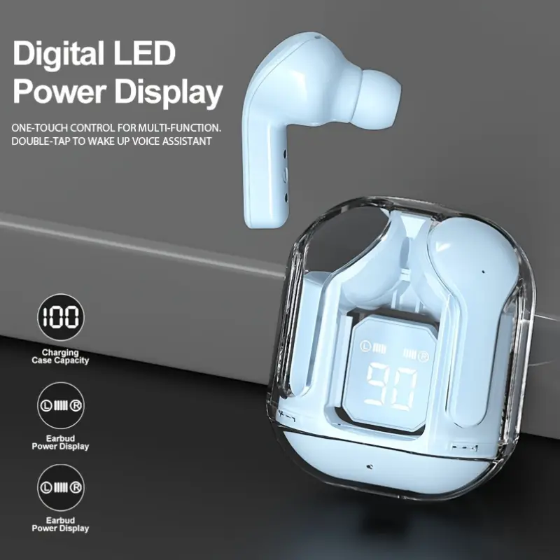 Wireless TWS Headphones, Smart Hifi Earbuds, Music Sports Headphones with Transparent LED Display Cabin, Lightweight and Portable, Recommended Holiday Gift & Perfect Present, Best Choice for Gifting