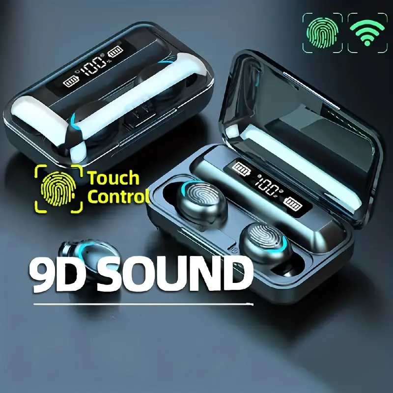 F9 TWS Hi-Fi Stereo Wireless Earbuds- In-Ear Noise-Canceling Headphones for Sports& Gaming, Compatible with iOS& for Android, USB Charging Case with Digital Display, Ideal Gift for Everyone, Earbuds Wireless
