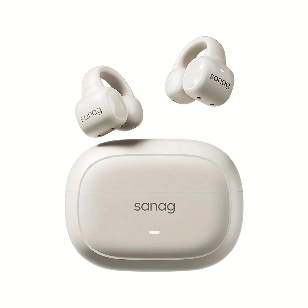 Sanag S3S TWS Wireless Earbuds with Earclip, Air Conduction Open Ear Design, Touch Control, Noise Cancelling Voice Call, Condenser Mic, Type-C Charging, 14W Max Power, Non-Waterproof, for Cellphones - Adult