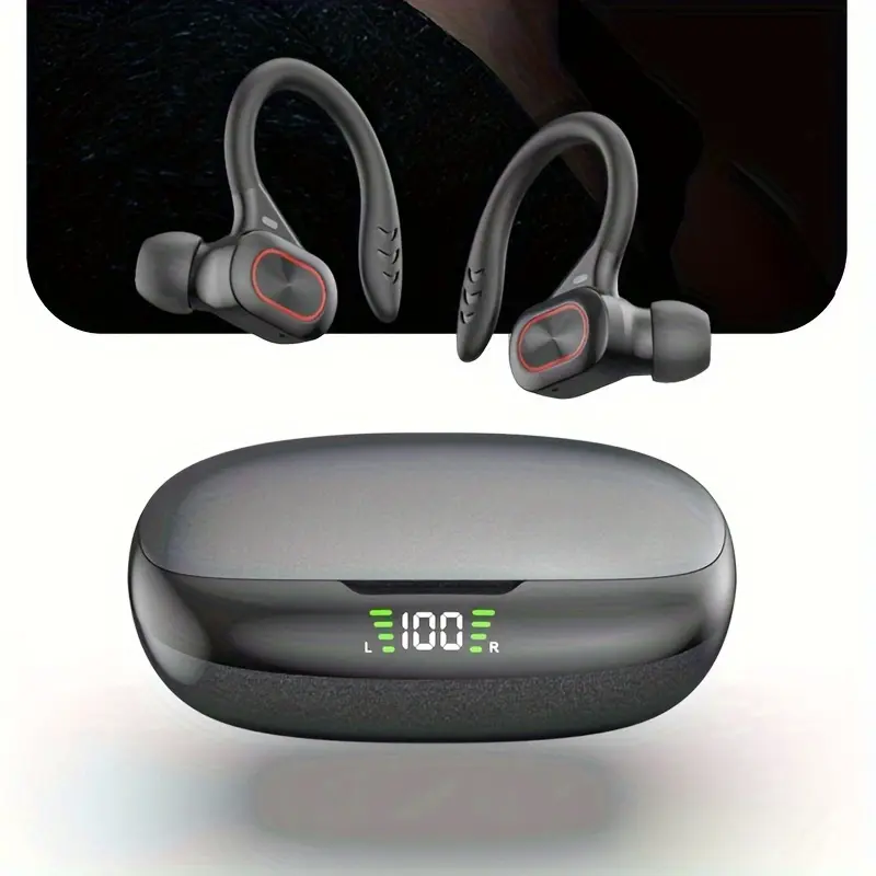 Wireless Headphones with Built-in HD Microphone, LED Screen Charging Box, Automatic Pairing and Long-lasting Battery Life, Suitable for Sports, Cycling, Driving and Daily Use, Ear-hanging Style Earmuffs That Are