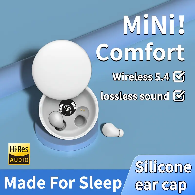 5.4 Chip In-Ear Wireless Earphones, Sleep Earbuds, Mini Comfort Fit, Ultra-Long Battery Life, High-Fidelity Sound for Deep Sleep, Perfect Ear Fit, Touch Control, LED Display, HD Stable Call, Ergonomic Design, Ideal for Daily Exercise and Cycling