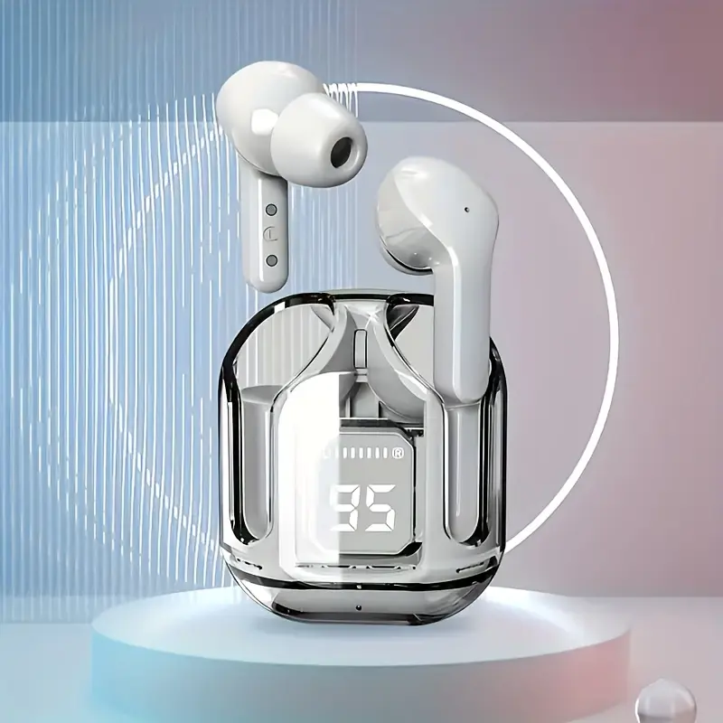 Wireless Earbuds with Active Noise Cancellation, Wireless Microphone Charging Case, High-Fidelity Stereo In-Ear Headphones - USB-C Rechargeable, 1.5W, 5W Fast Charge Support, Transparent Design, Comfortable Earpads for Sports & Daily Use