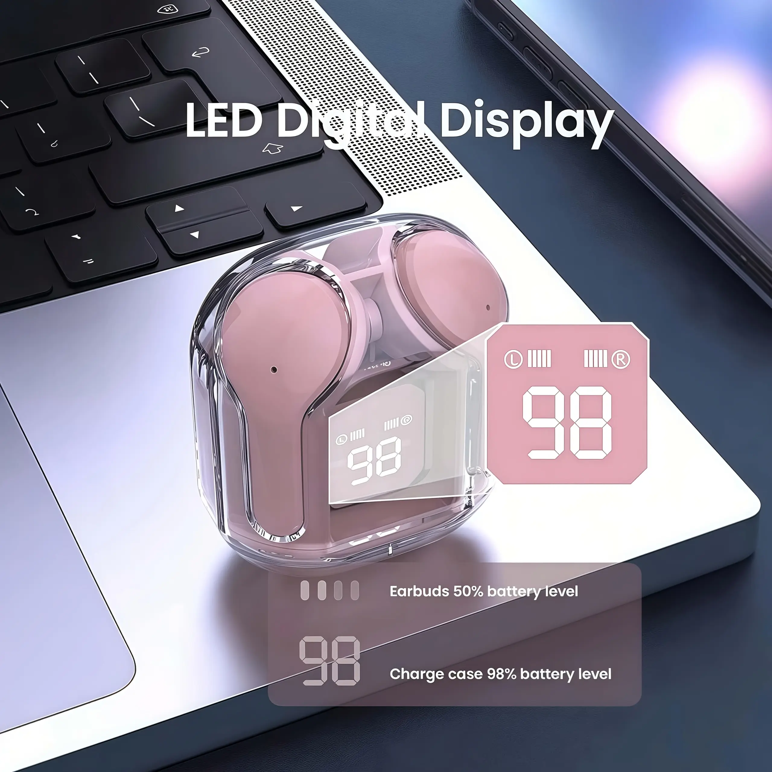 Wireless In-Ear Headphones with Microphone, Long Battery Life, Portable Earbuds with Charging Case, Compatible with All Smartphones, Birthday/Gift for Boyfriend/Girlfriend/Lady/Men/Father/Travel/School
