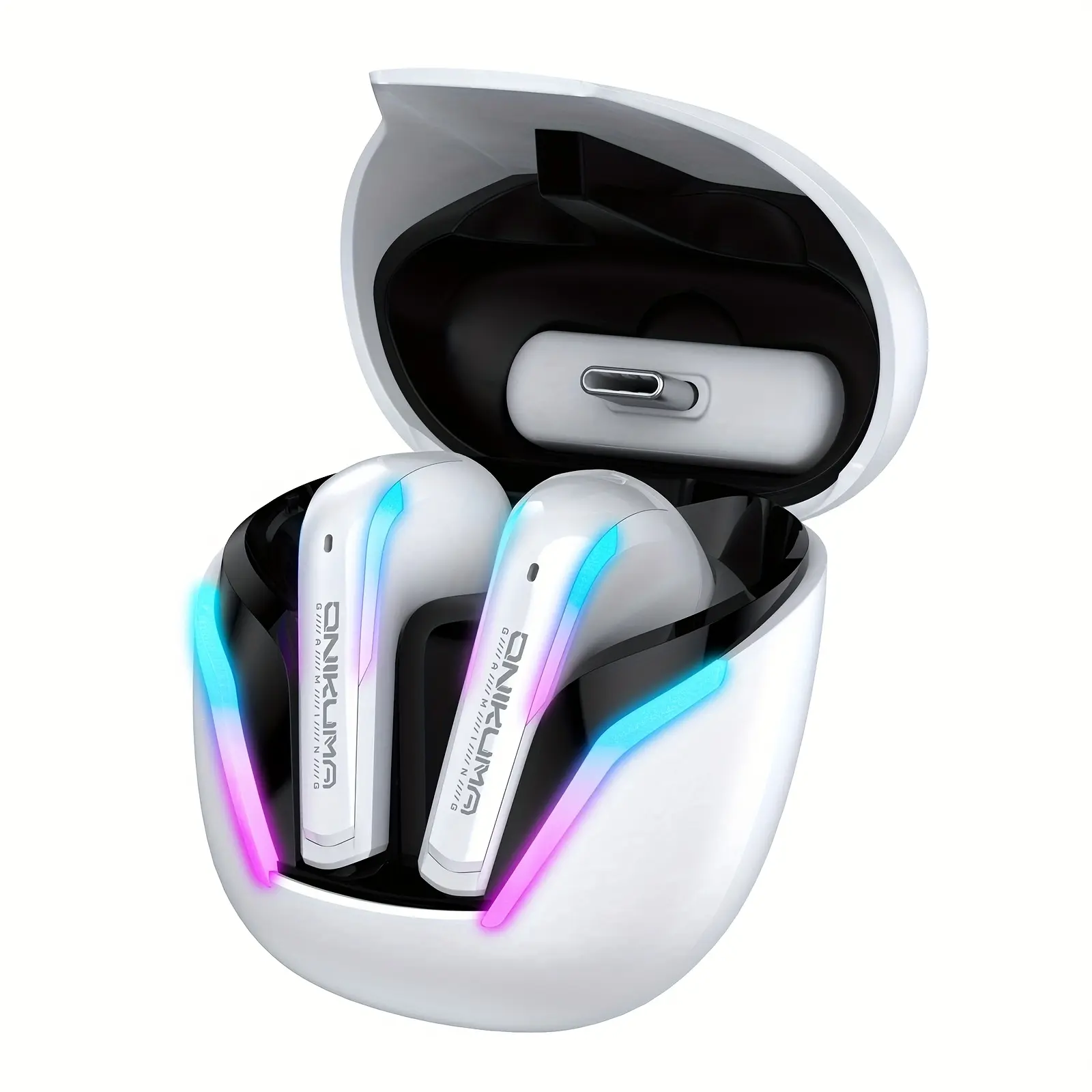 ONIKUMA In-Ear Wireless Earbuds, featuring a tech-inspired design with deep-sea noise cancellation and dual physical isolation. Made of soft silicone for comfortable wear, the compact body is easy to carry and space-saving, perfect for on-the-go use. Wireless connectivity in white