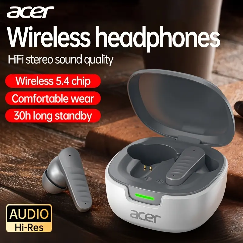 ACER OHR503 Wireless Earbuds, Long Standby, HD Surround Sound, Call Noise Cancellation, Low Latency, Multi-Device Compatible, Comfort Lightweight, Smart Touch & Fast Charge, Compact Portable, for Travel/Sports/Gaming/Business/Study, Business Headphones, Gaming Earbuds, Modern Earbuds, Lightweight Headphones, Highquality Sound, Comfortable Wear, Fast Charging Earbuds, Noisecanceling Earbuds, Gamers, Commuters