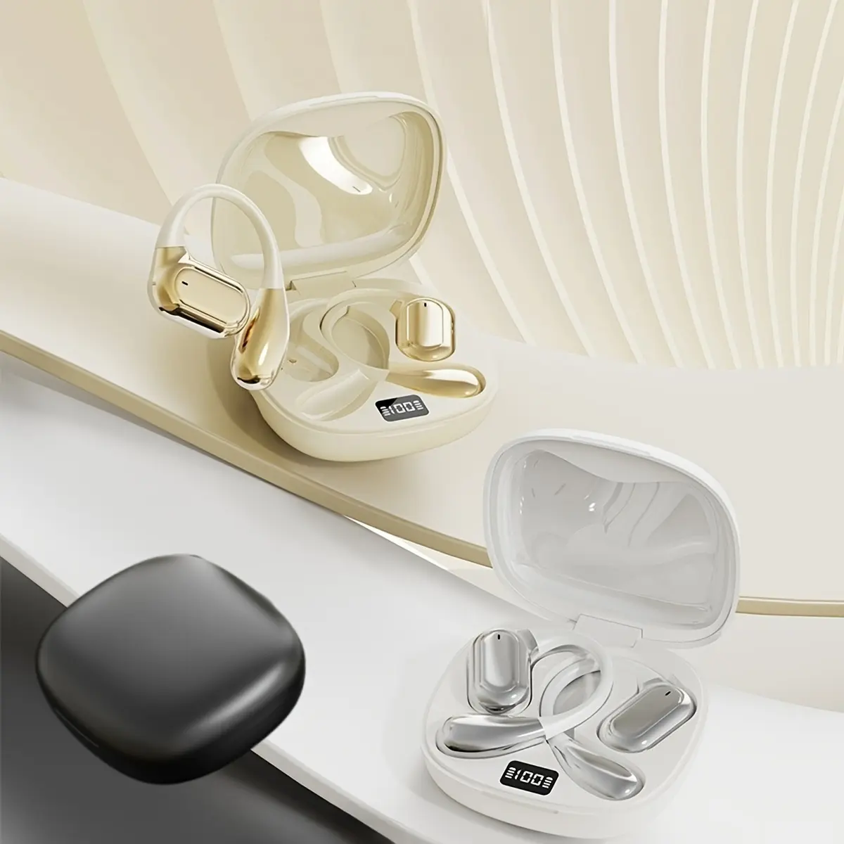 LANXUN True wireless sports earphones with ergonomic over-ear design, HIFI sound quality, ACC call noise reduction, compatible with Android and iOS, low latency mode for gaming.