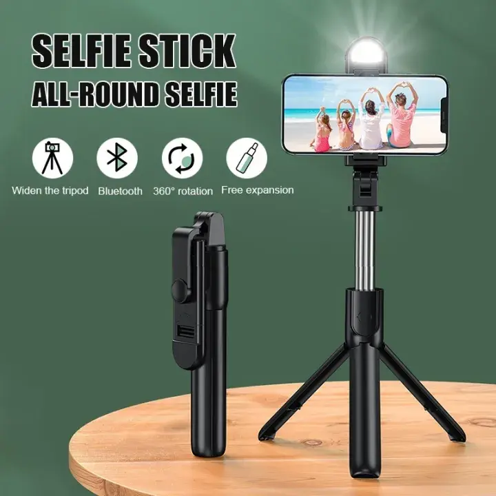 Wireless 4 in 1 Selfie Stick Tripod Stand With Light, Selfie Stick With Mobile Holder With Remote Bluetooth Selfie Stick Tripod Stand Selfie Stick With Bluetooth Shutter Button foldable Extendable 70CM