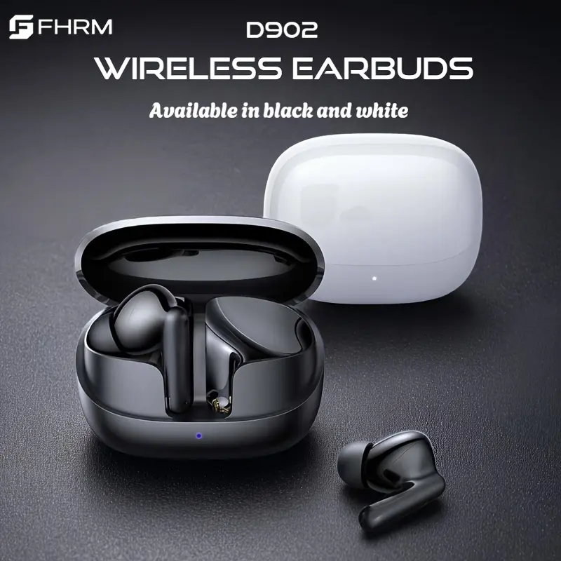FHRM Flip-Up BT5.4 Sport Earbuds w/Type-C Case, 21H Play Clear Calls for Gym & Office, Holiday Gifts - Black/White