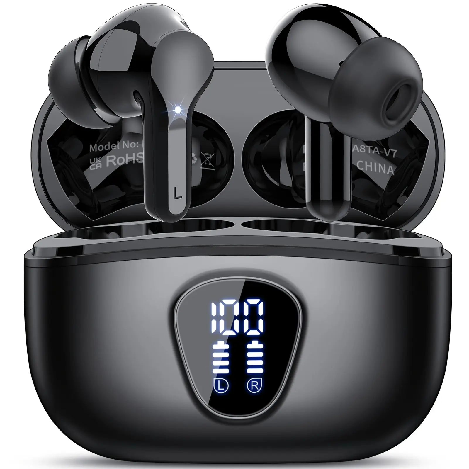 Wireless Earbuds, Wireless 13.72 cm-Ear Headphones with 4 ENC Microphones, Mini Earbuds, HiFi Stereo Deep Bass, 56 Hours Playback Time, Dual LED Display, USB-C, Wireless Headphones, Exercise Earphones, Compact Earbuds, Durable Earphones, Noise Isolation, Commuters