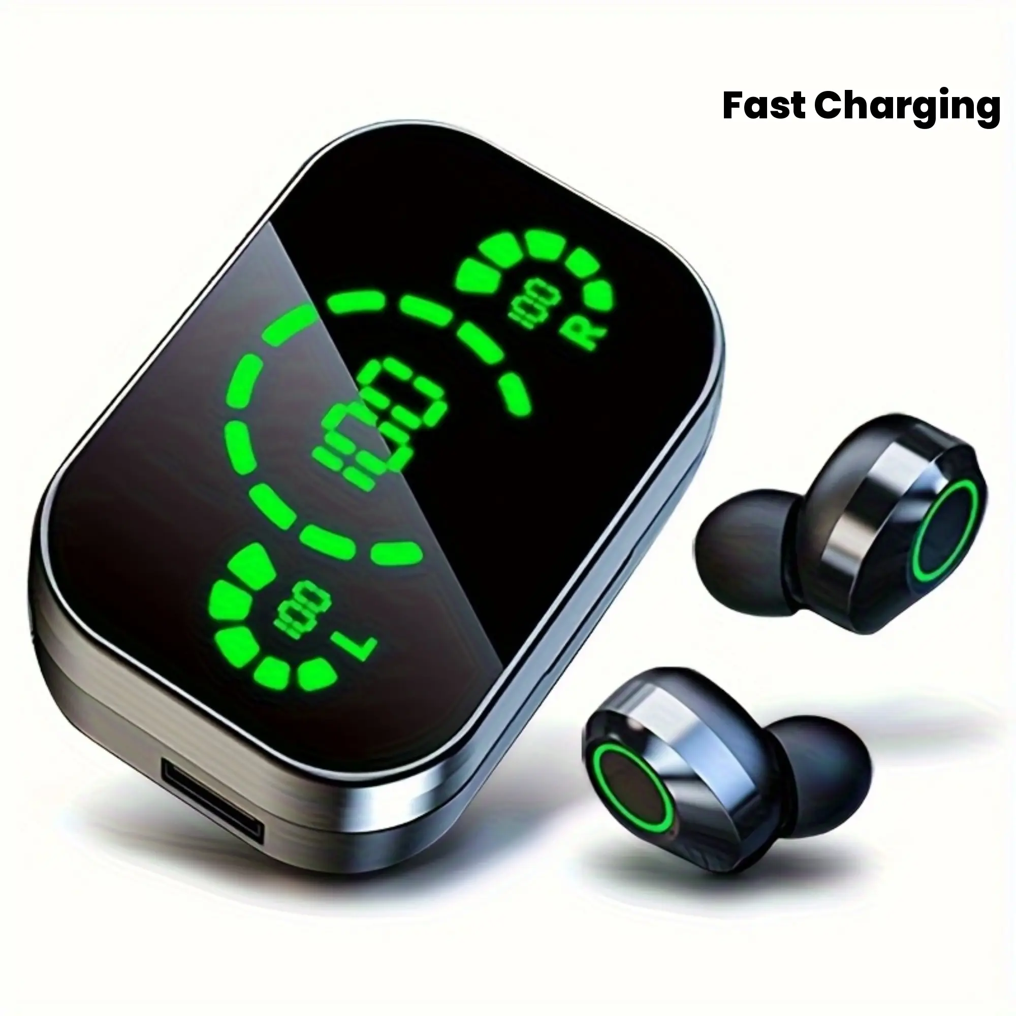 Stylish Black TWS Wireless Earbuds with Digital Display Charging - HiFi Stereo, Control, USB-C Fast Charging, Sports & Gaming, Comfortable In-Ear Design, Wireless Audio|Modern Earphones|Durable Earphones, Earbuds Wireless