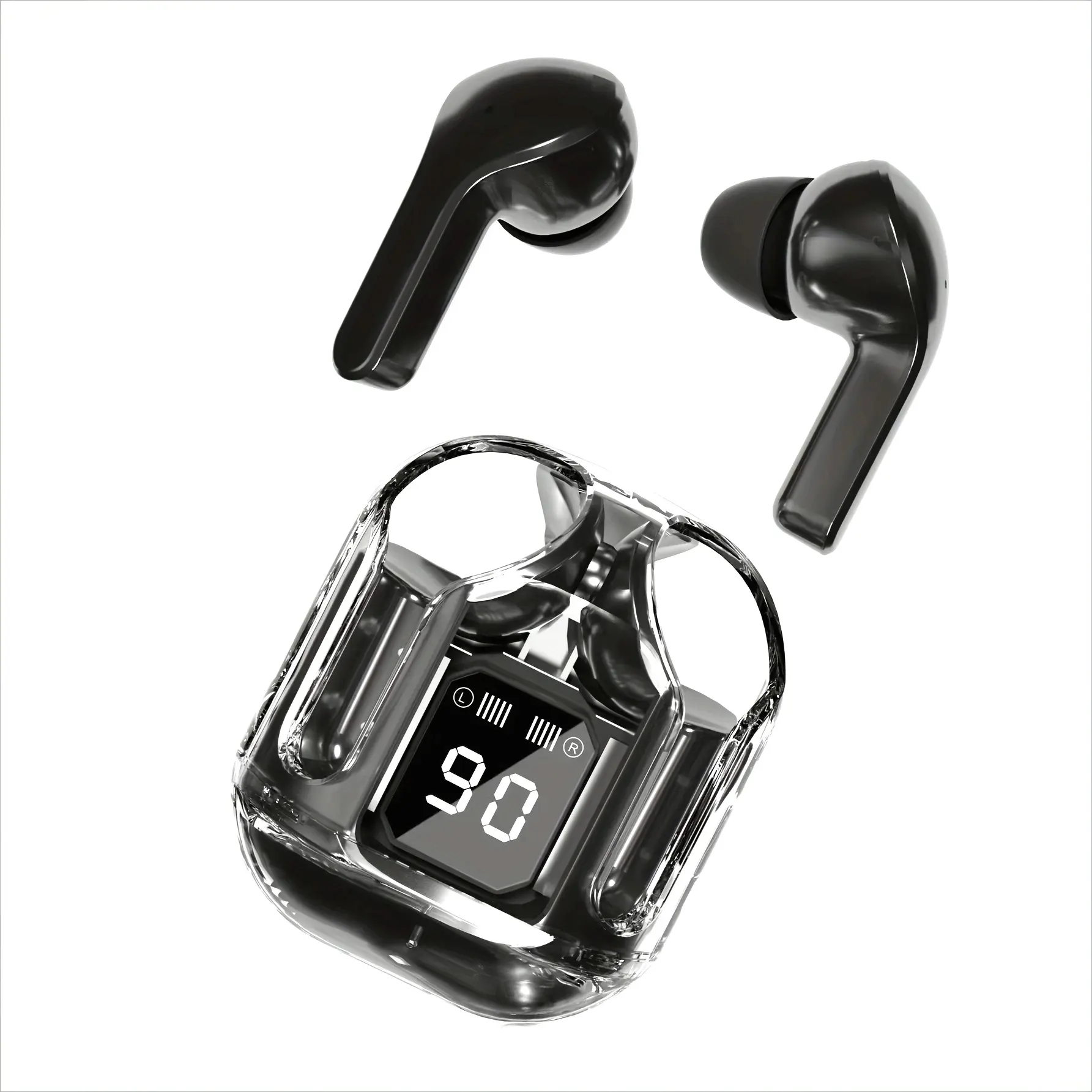 TWS Wireless Earphones with Digital Display, Breath Light, Rechargeable Lithium Battery, Condenser Microphone, Volume Control, Touch Control, Closed-back Earcup Style, USB Charging, Type-C Port Charging