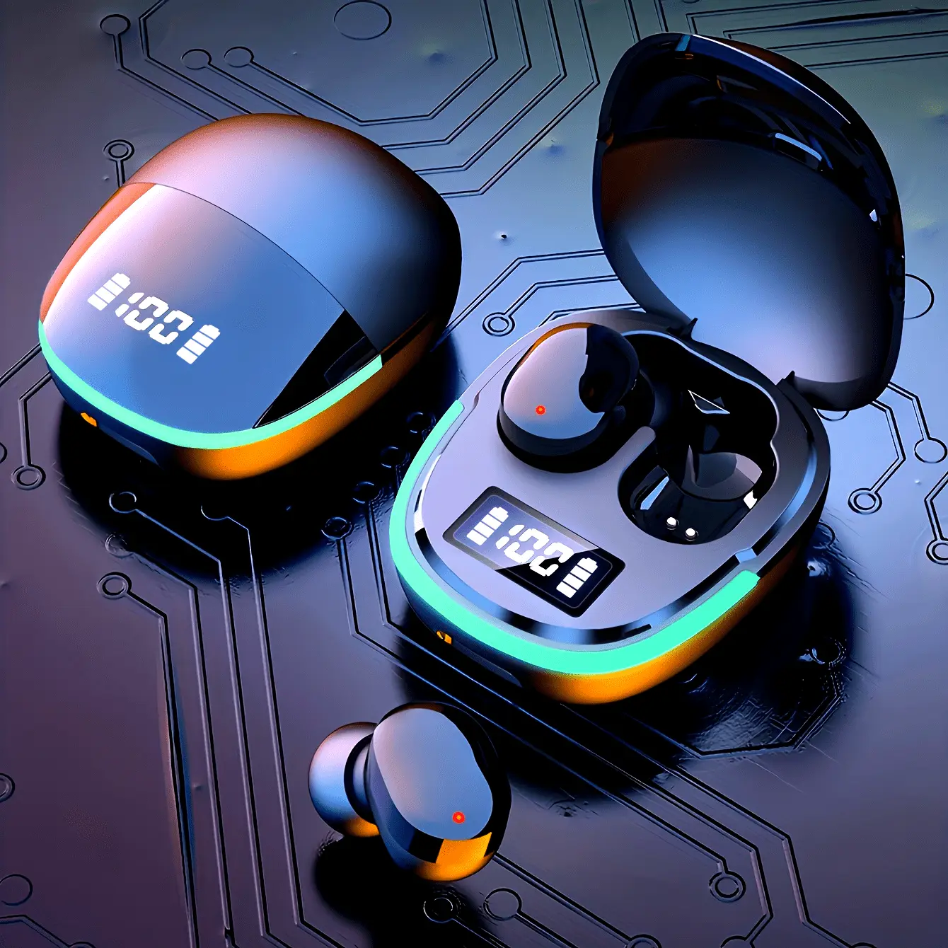 New TWS Wireless Earbuds with LED Display, Touch Control & Noise Cancelling - Wireless Headphones with -C, Open-Ear Design & Digital Screen for Gaming, Movies, Running - Compatible with iOS/Android Smartphones - Compatible with PS5/PS4/ Switch (No Charger Included)