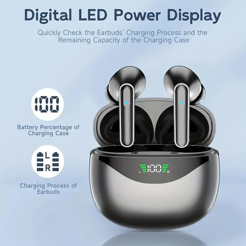 LAN XUN 2025 New Generation Wireless Earbuds- Earbud Headphones with LED Display, Hi-Fi HD Stereo Sound, sweat-resistant Design for Sports, Music, and Gaming, In-Ear Design, Advanced Technology, Wireless Connectivity, and Rapid USB Charging