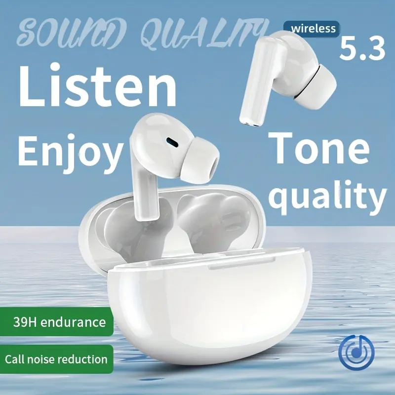 New in-Ear Wireless Headphones, Wireless Earbuds with Passive Noise Cancellation, White Classic Design, Compact Size for Easy Portability