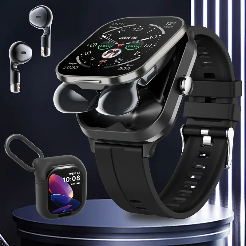 AI voice assistant high-definition touch screen - multifunctional smartwatch, 2-in-1 wireless In Earbuds, alloy case, sedentary reminder/music control, remote camera control, exercise recording (step counting, distance, calories), as well as high-quality smartwatch with wireless calling, message notification, and 100+exercise mode step tracking, exercise data recording, suitable for iPhone and Android, suitable for friends' Valentine's Day and spring promotion gifts.