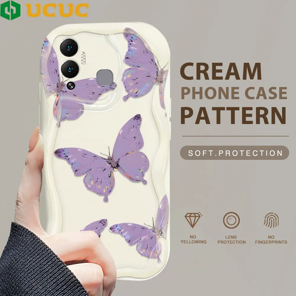 UCUC for Infinix Hot 12 Play Back Cover Colorful Butterfly Cream Texture Wavy Edge Soft Silicone Phone Case